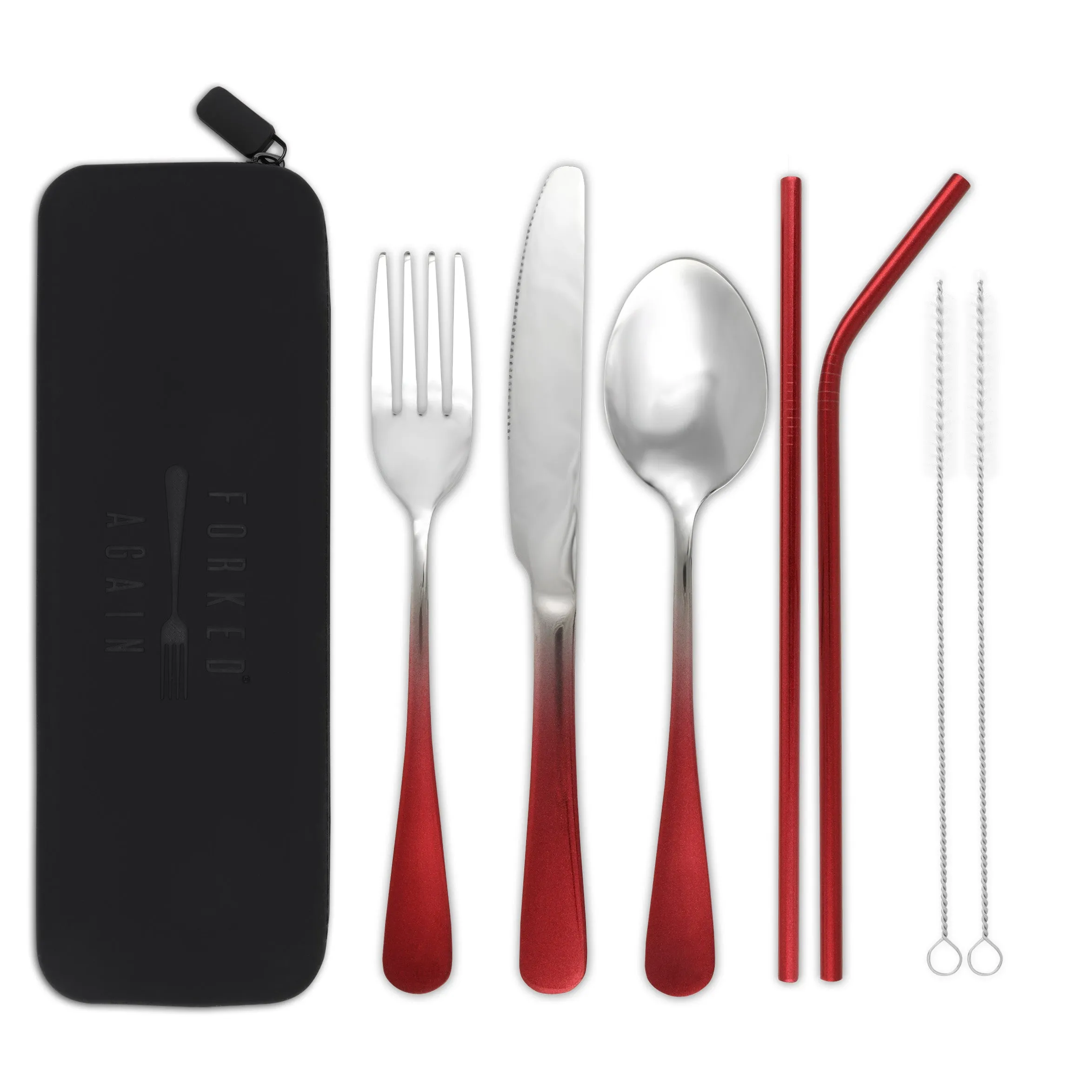 Traditional Silicone Pouch Travel Cutlery Set (Red Ombré)