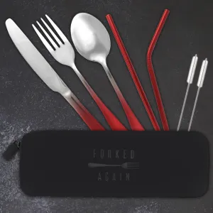 Traditional Silicone Pouch Travel Cutlery Set (Red Ombré)