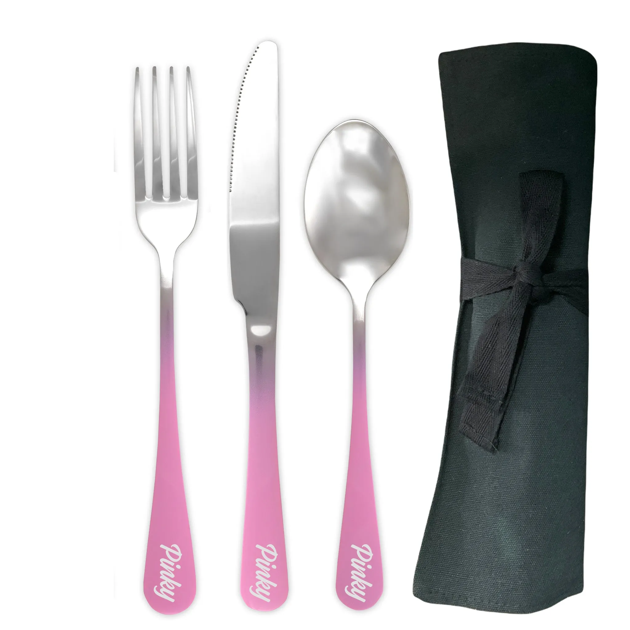 Traditional Travel Flatware Set in a Roll (Glossy Pink Ombré)