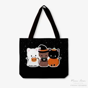 Trick Or Treat Cat Canvas Zipper Tote Bag