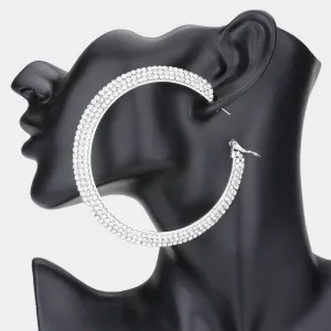 Triple Row Crystal Rhinestone Hoops | 3.25" | 155618