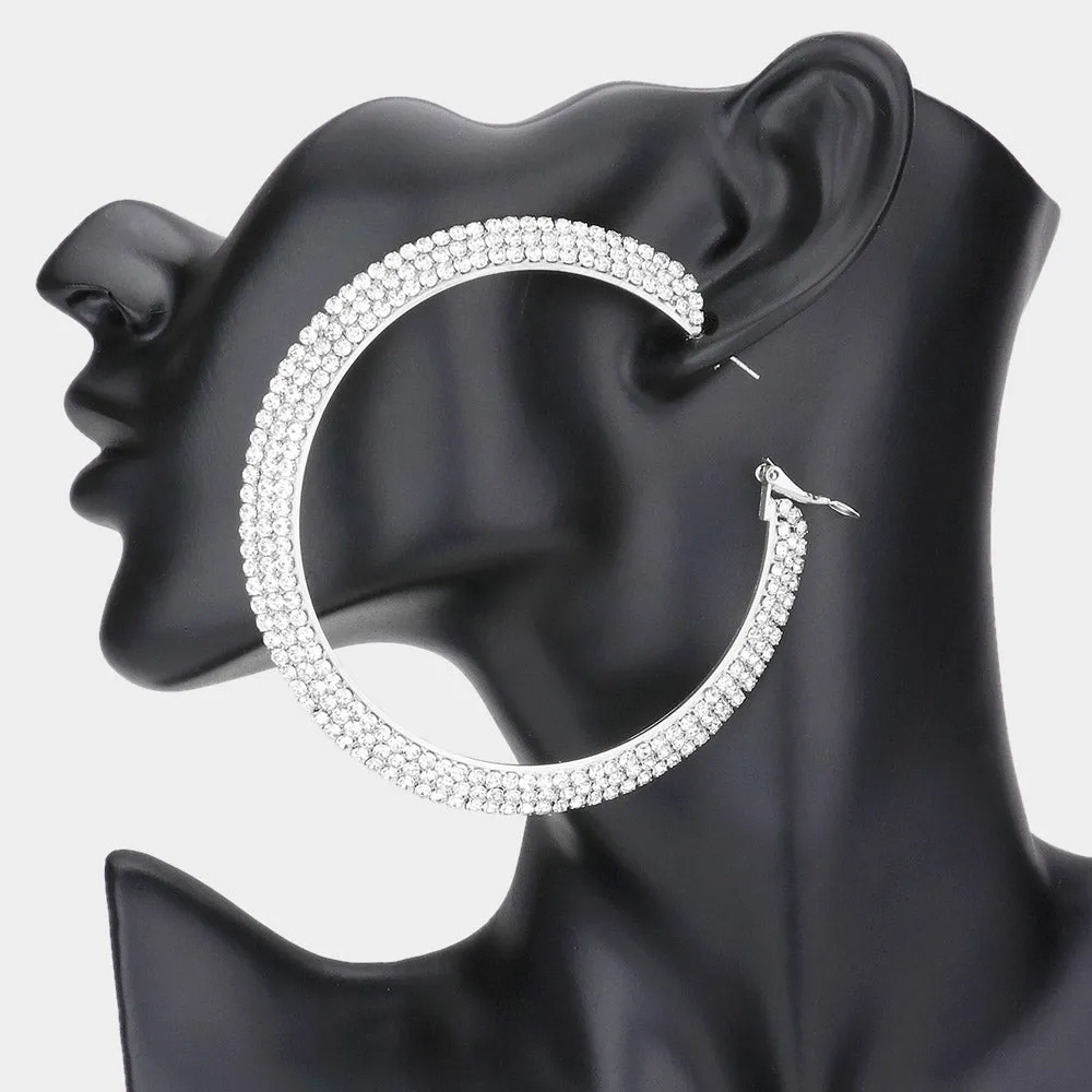 Triple Row Crystal Rhinestone Hoops | 3.25" | 155618