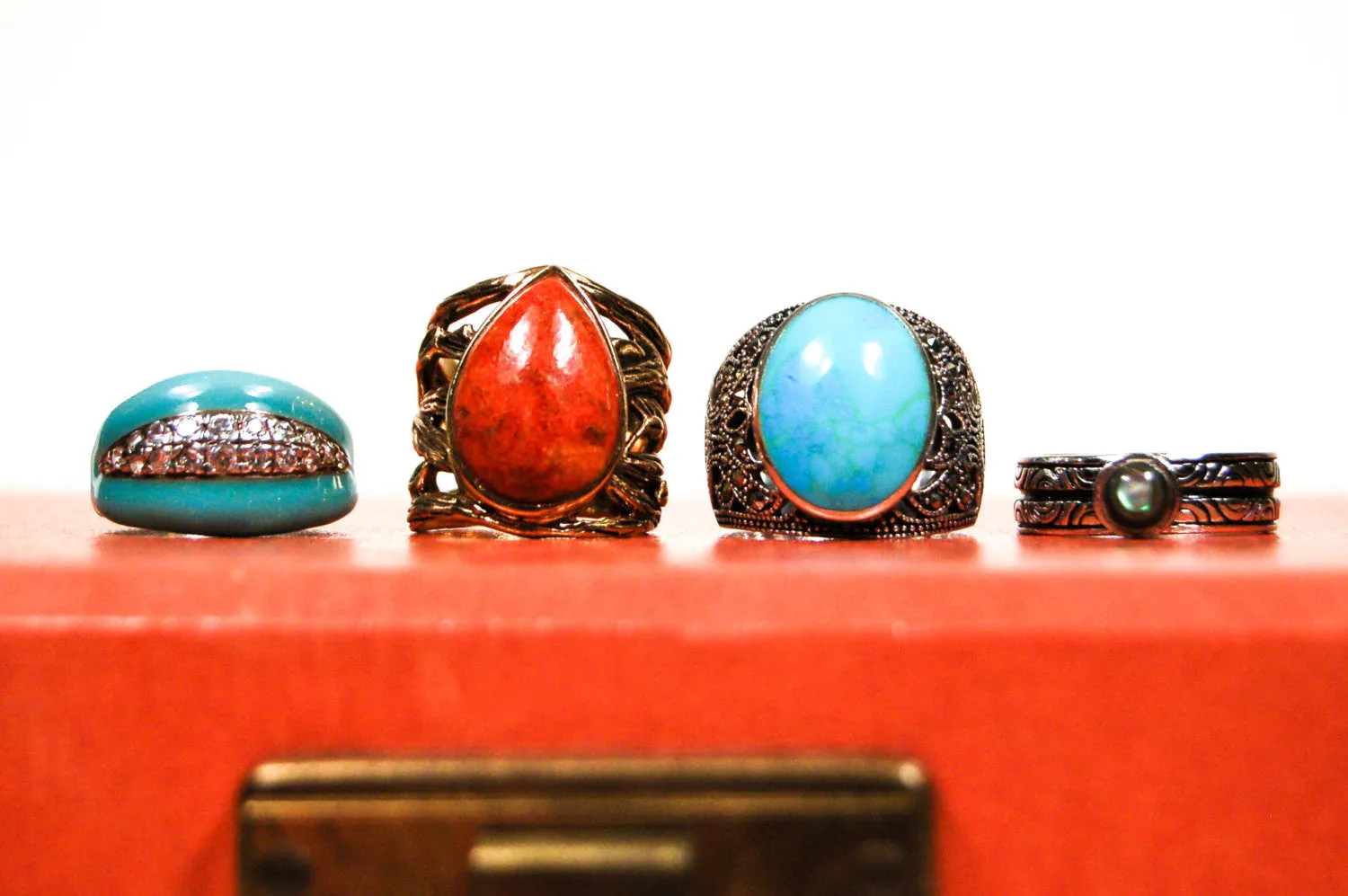 Turquoise and Marcasite Statement Ring, Sterling Silver, Filigree Brand, Designer Jewelry, Size 8