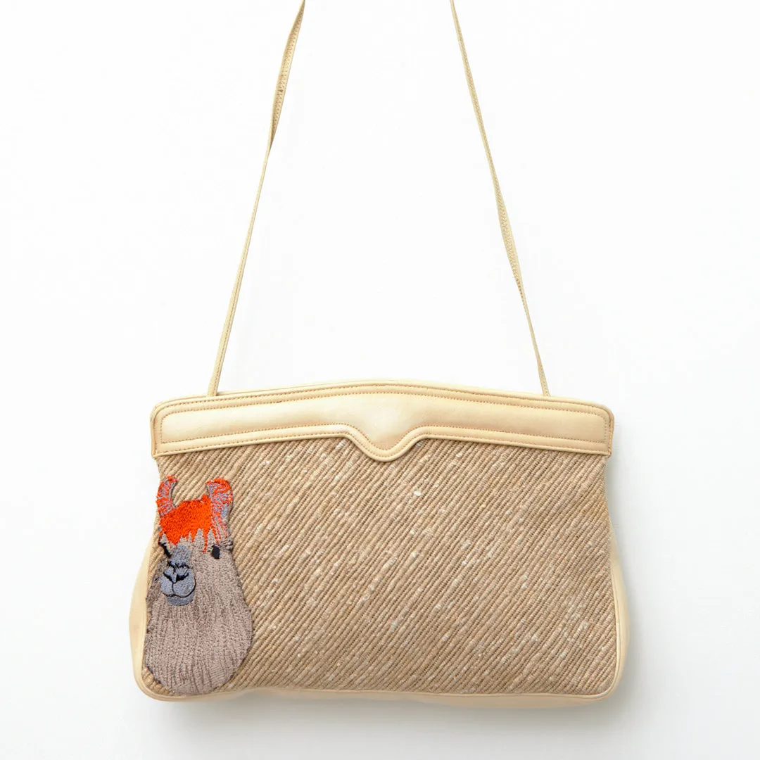UPCYCLED SMILING LLAMA VINTAGE CLUTCH BAG