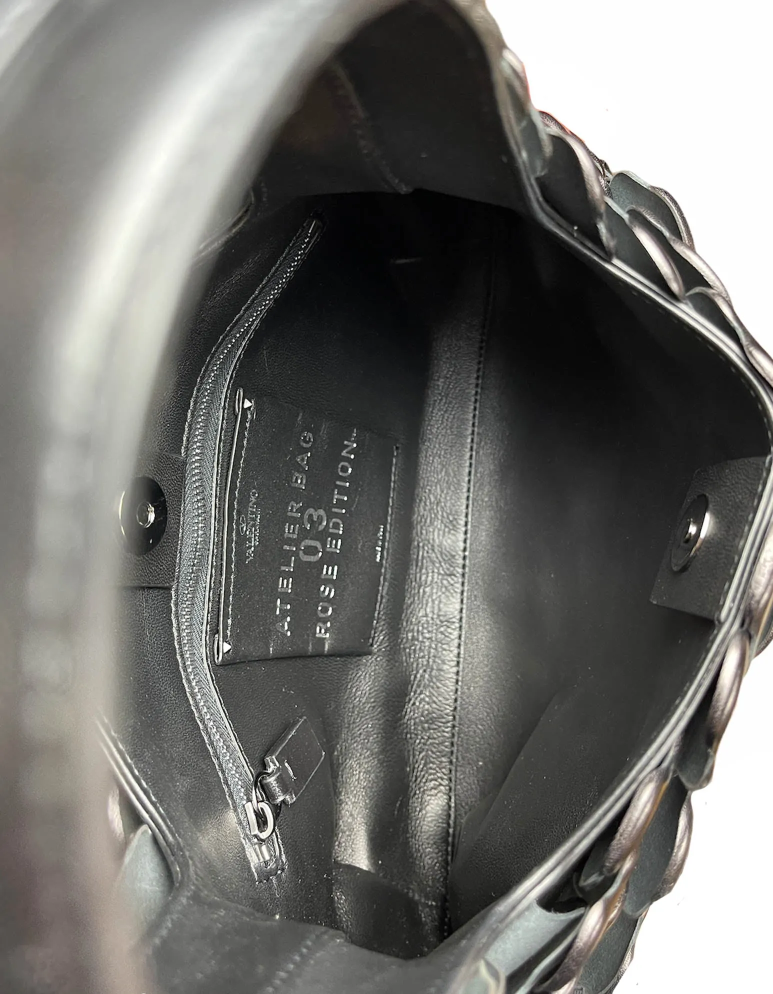 Valentino Black Leather Atelier Rose 03 Edition Small Hobo Bag