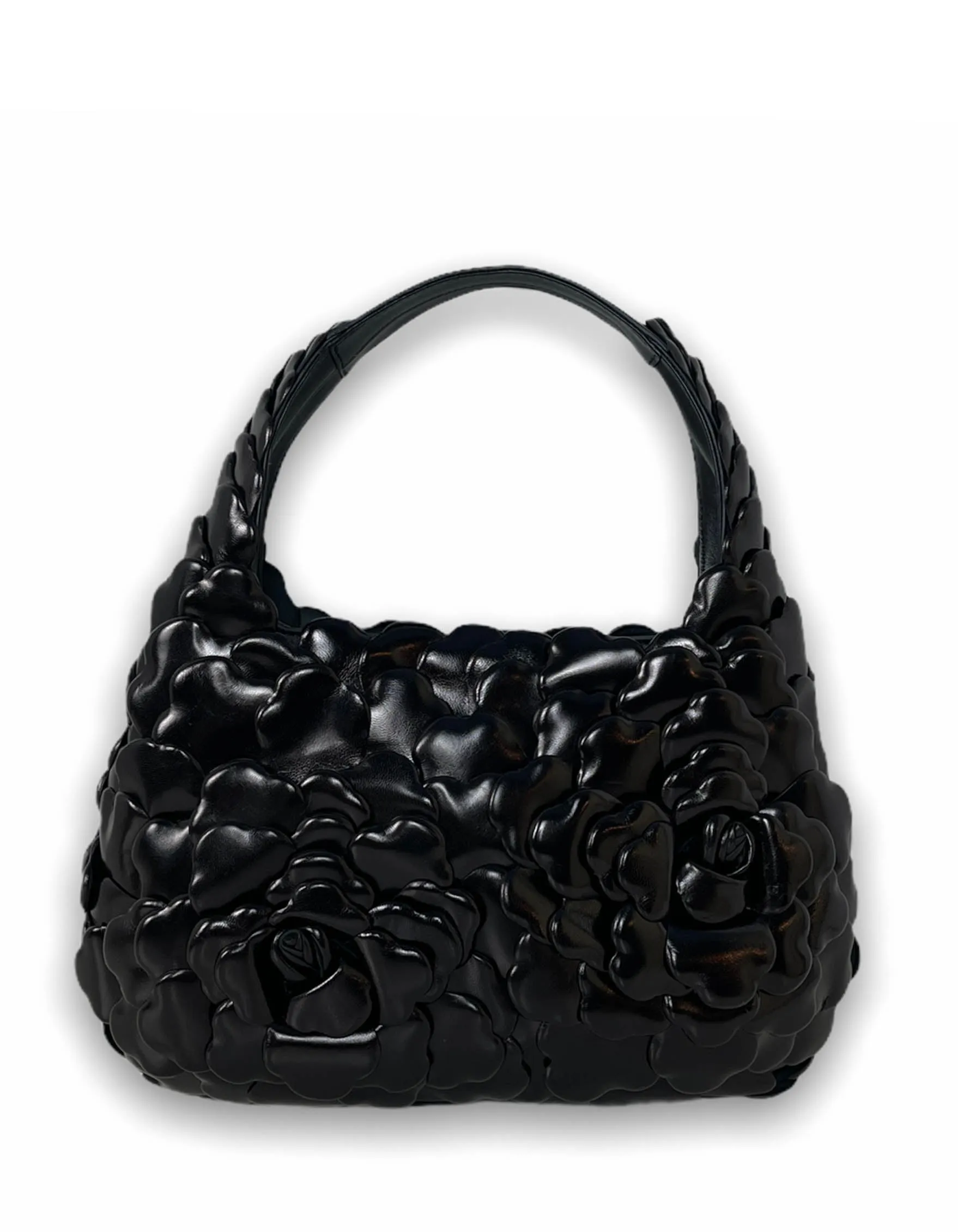 Valentino Black Leather Atelier Rose 03 Edition Small Hobo Bag