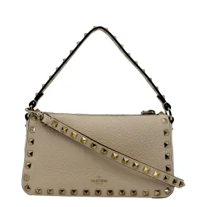 VALENTINO Garavani Rockstud Calfskin Leather Crossbody Bag Beige