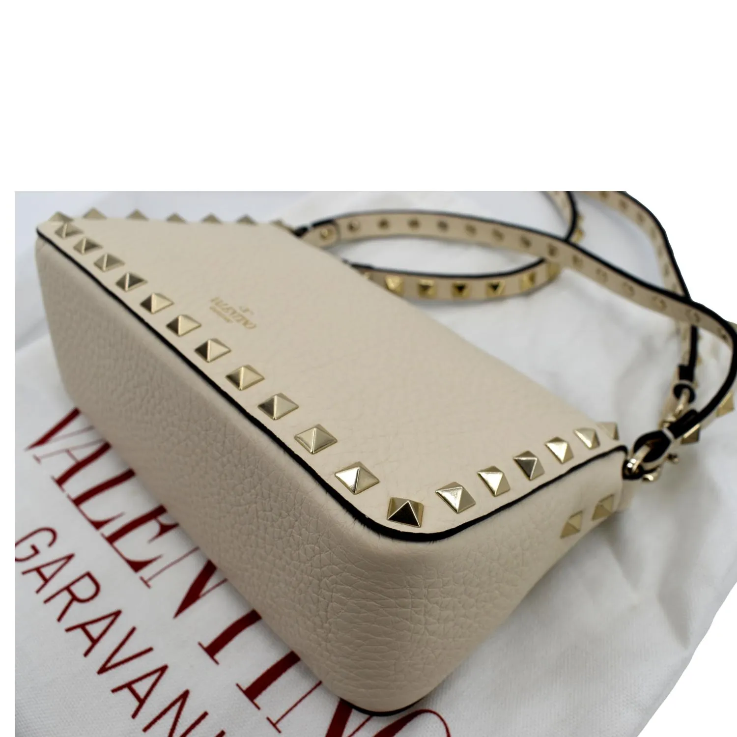 VALENTINO Garavani Rockstud Calfskin Leather Crossbody Bag Beige