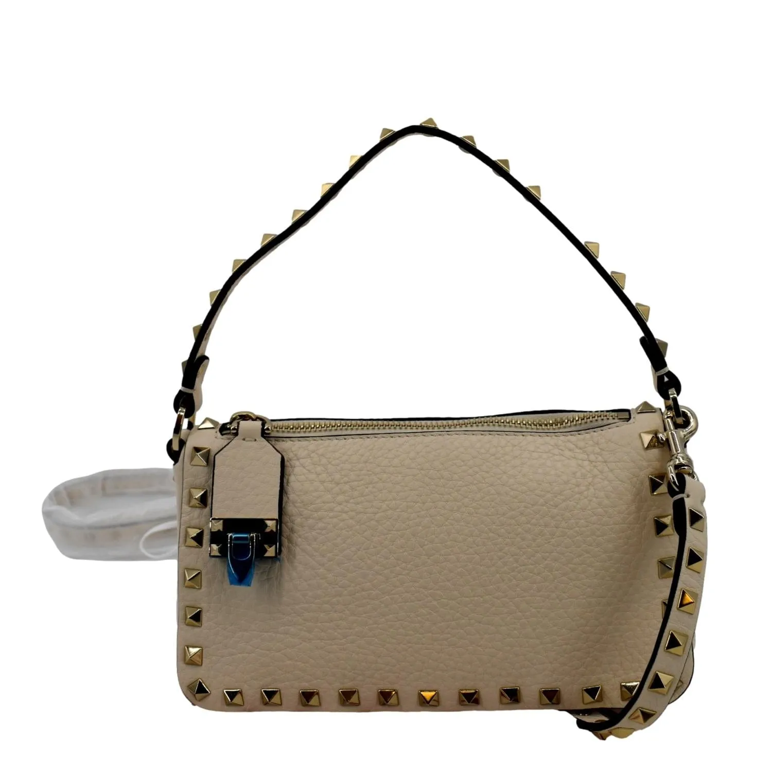 VALENTINO Garavani Rockstud Calfskin Leather Crossbody Bag Beige