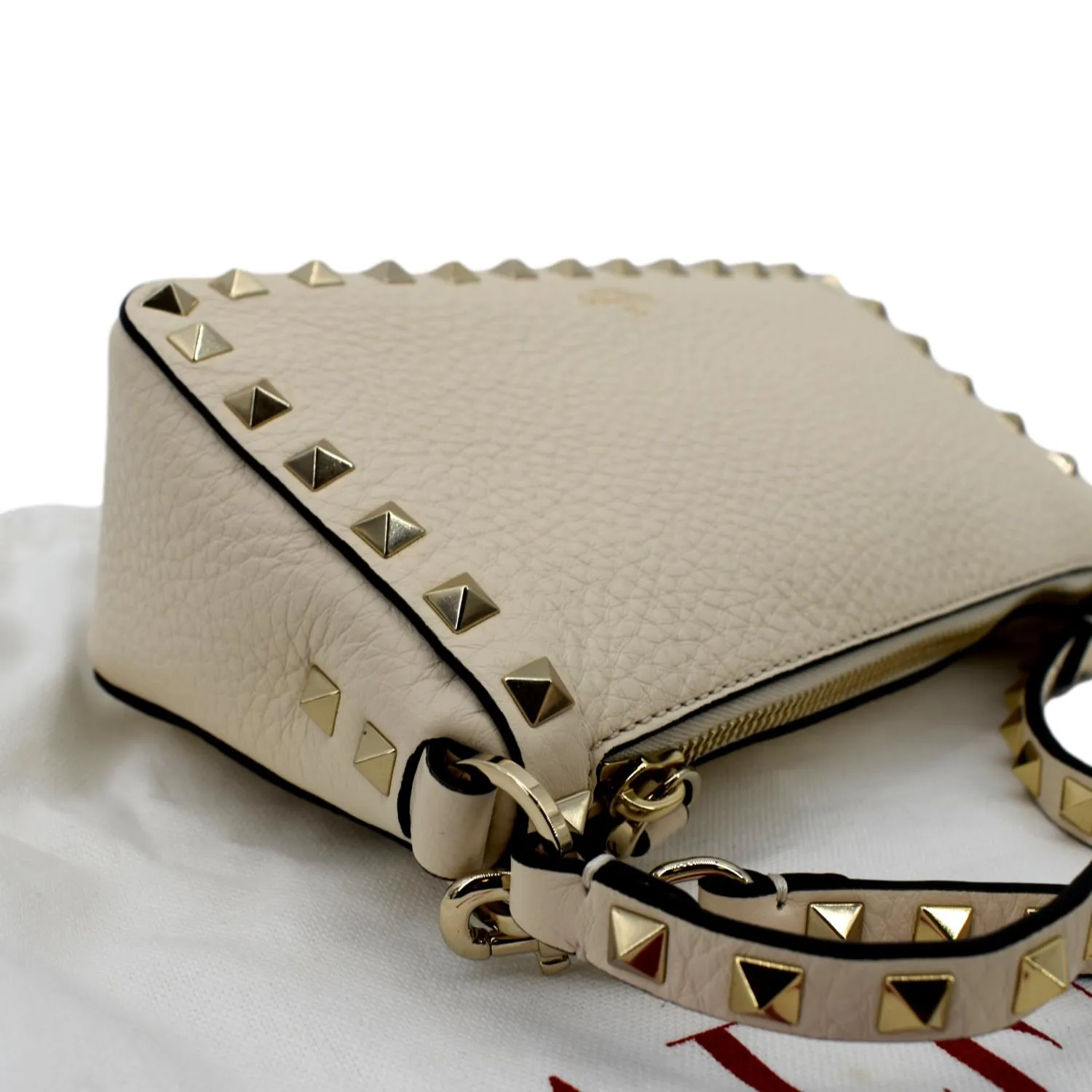 VALENTINO Garavani Rockstud Calfskin Leather Crossbody Bag Beige