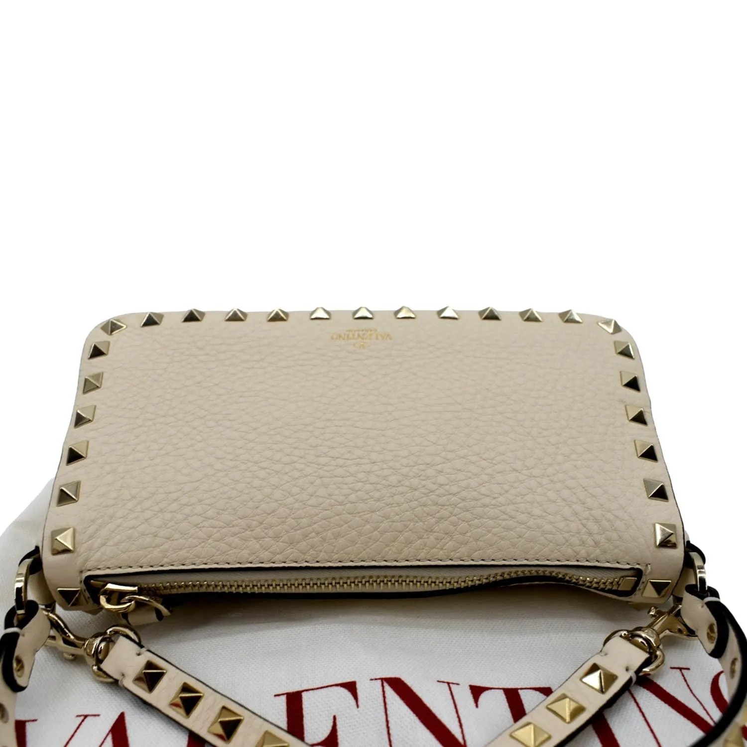 VALENTINO Garavani Rockstud Calfskin Leather Crossbody Bag Beige