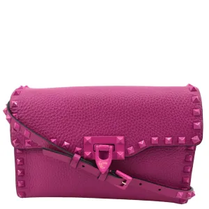 VALENTINO Garavani Small Rockstud Flap Leather Crossbody Bag Rose Violet
