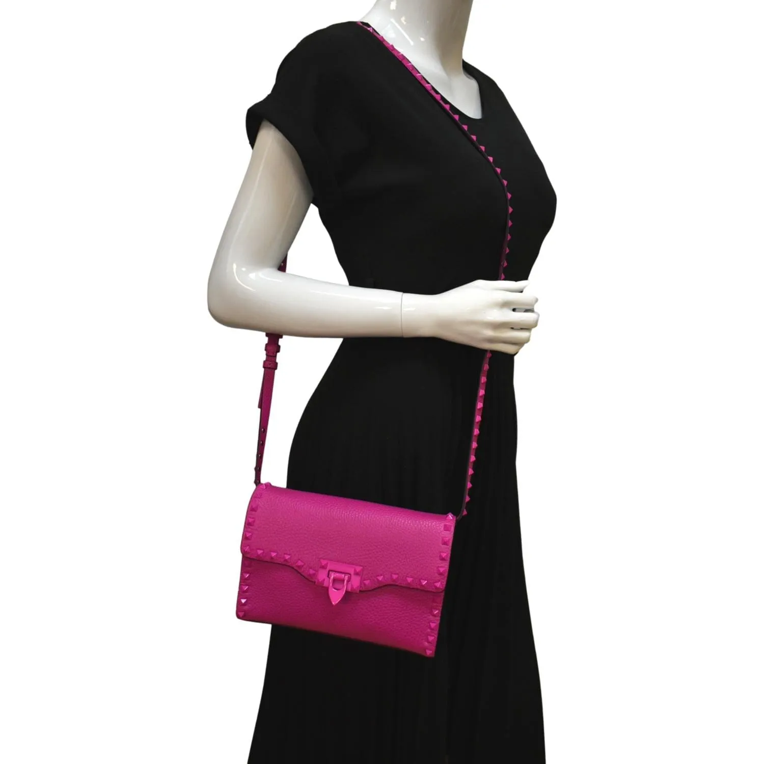 VALENTINO Garavani Small Rockstud Flap Leather Crossbody Bag Rose Violet