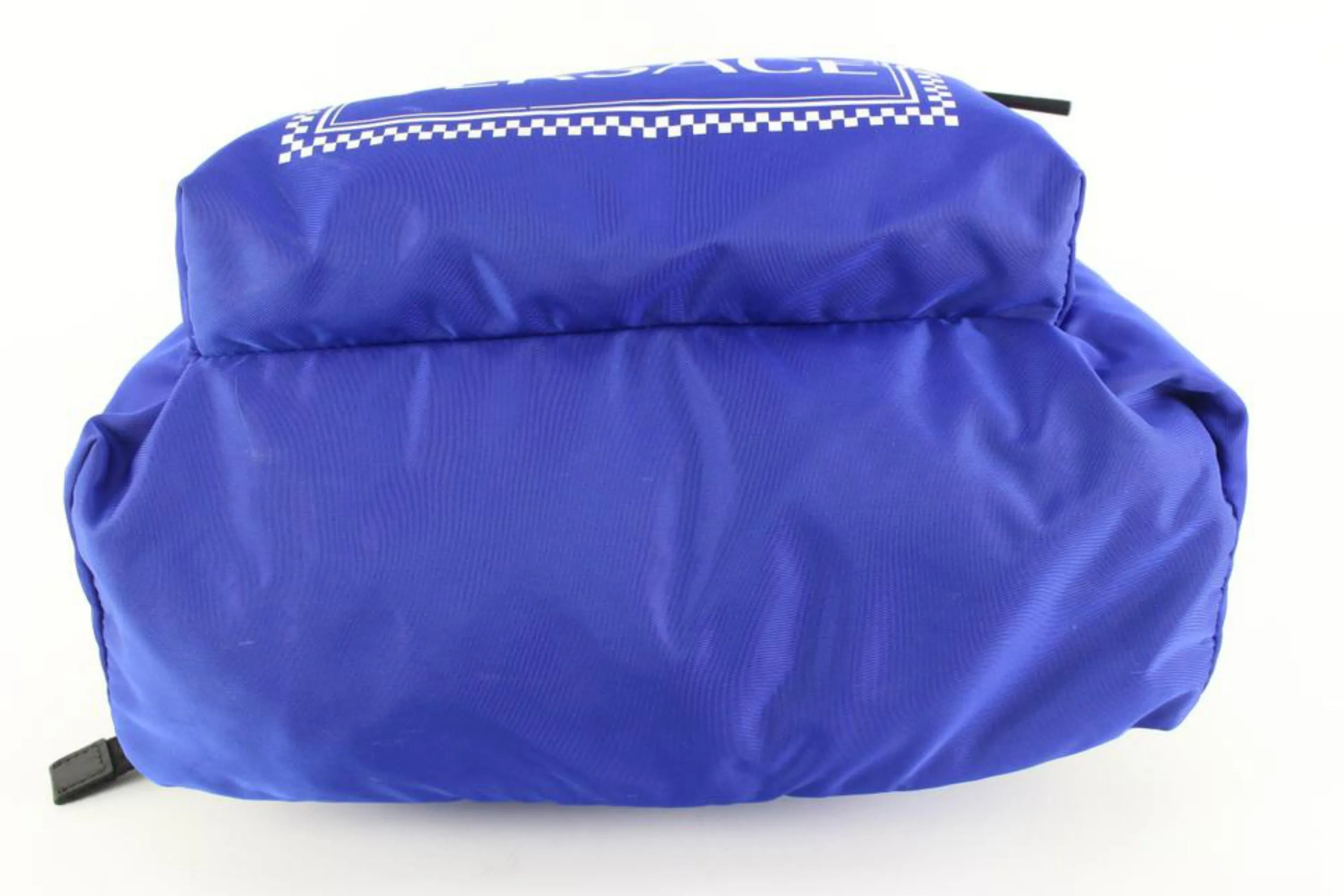 Versace Blue Zaino Stampa Logo Nylon Backpack Travel Bag 39v54s