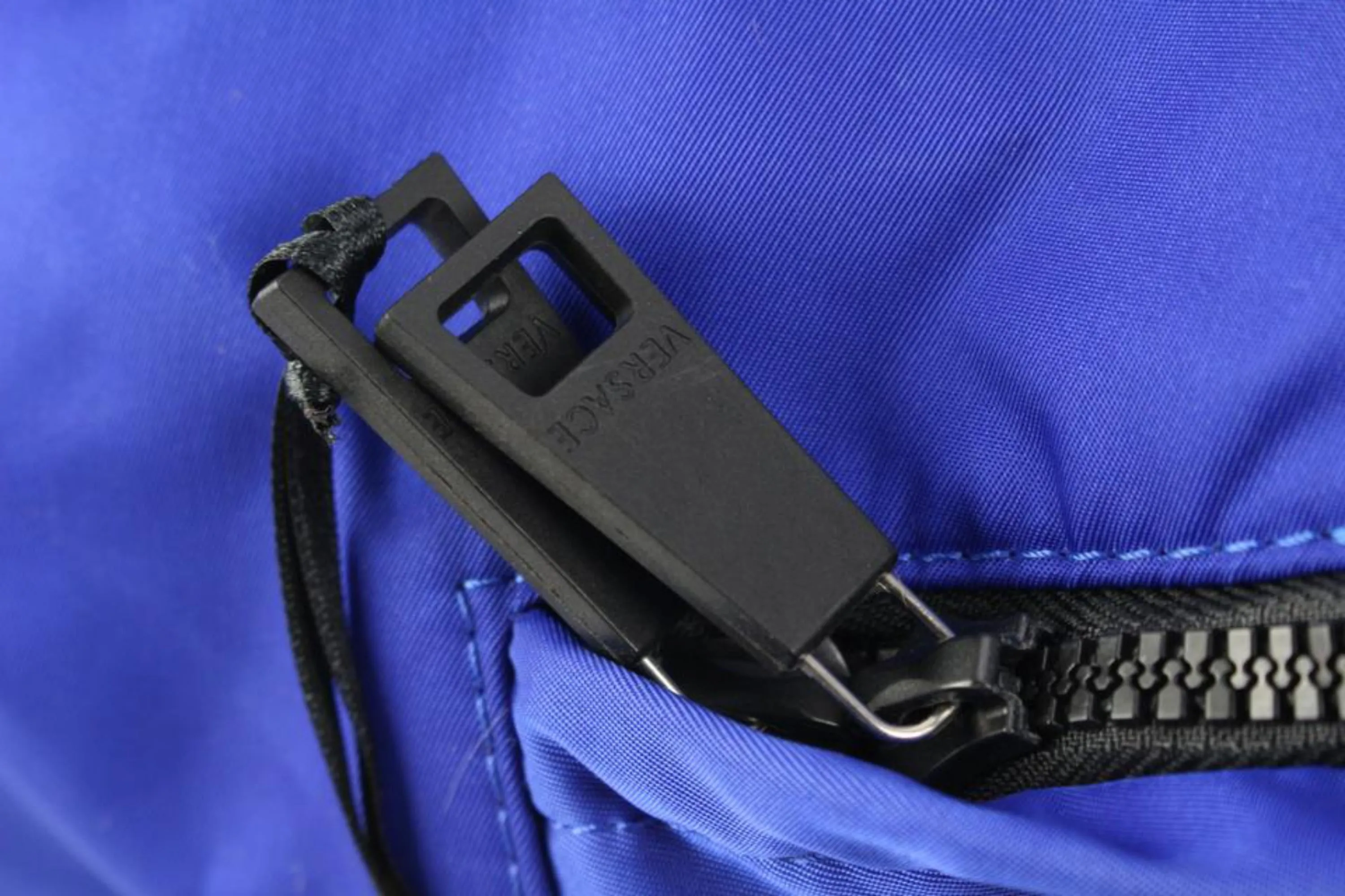 Versace Blue Zaino Stampa Logo Nylon Backpack Travel Bag 39v54s
