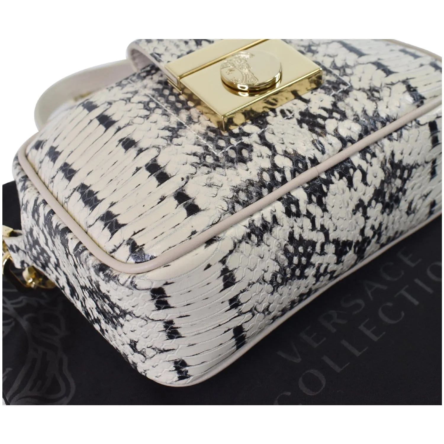 VERSACE Unica Python Embossed Leather Crossbody Bag White