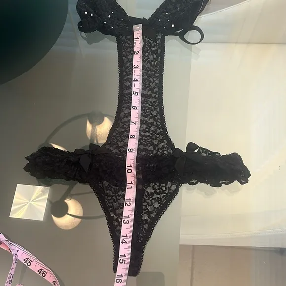 Victoria’s Secret Black Lace Rhinestones Bows Strapy Sexy Little Things sz S