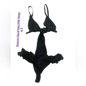 Victoria’s Secret Black Lace Rhinestones Bows Strapy Sexy Little Things sz S