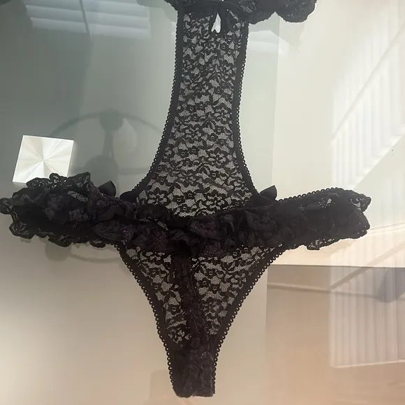 Victoria’s Secret Black Lace Rhinestones Bows Strapy Sexy Little Things sz S