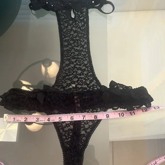 Victoria’s Secret Black Lace Rhinestones Bows Strapy Sexy Little Things sz S