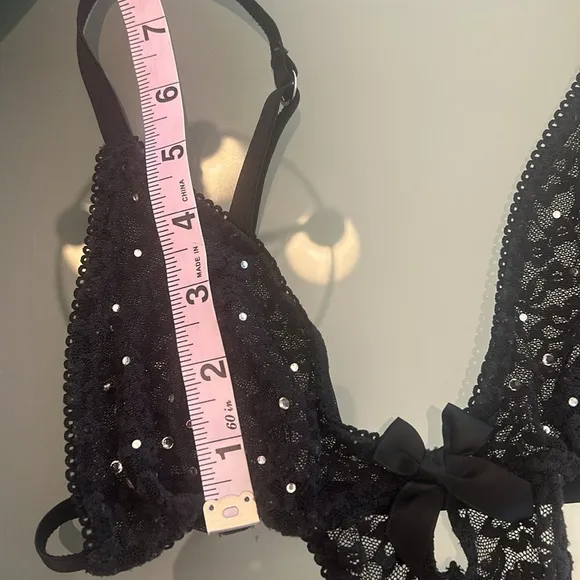 Victoria’s Secret Black Lace Rhinestones Bows Strapy Sexy Little Things sz S