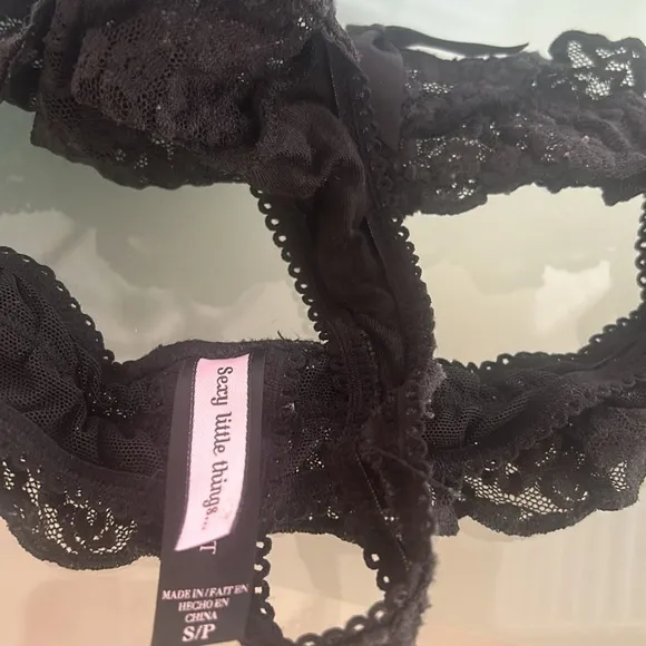 Victoria’s Secret Black Lace Rhinestones Bows Strapy Sexy Little Things sz S