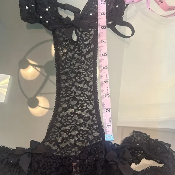 Victoria’s Secret Black Lace Rhinestones Bows Strapy Sexy Little Things sz S