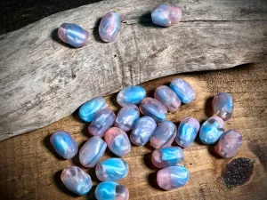Vintage Austrian Glass—Blue & Pink Irregular Oval Glass Bead—18mm x 13mm