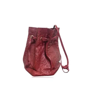 Vintage BALLY genuine ostrich wine red hexagonal pyramid patchwork hobo bucket shoulder bag. 150301