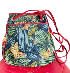 Vintage Bottega Veneta butterfly and leaf printed hobo bag with red leather trimmings. 050327ys3