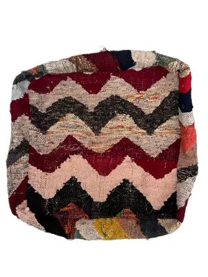 Vintage Boucherouite Pouf - Wavy Multicolor, Red/Pink