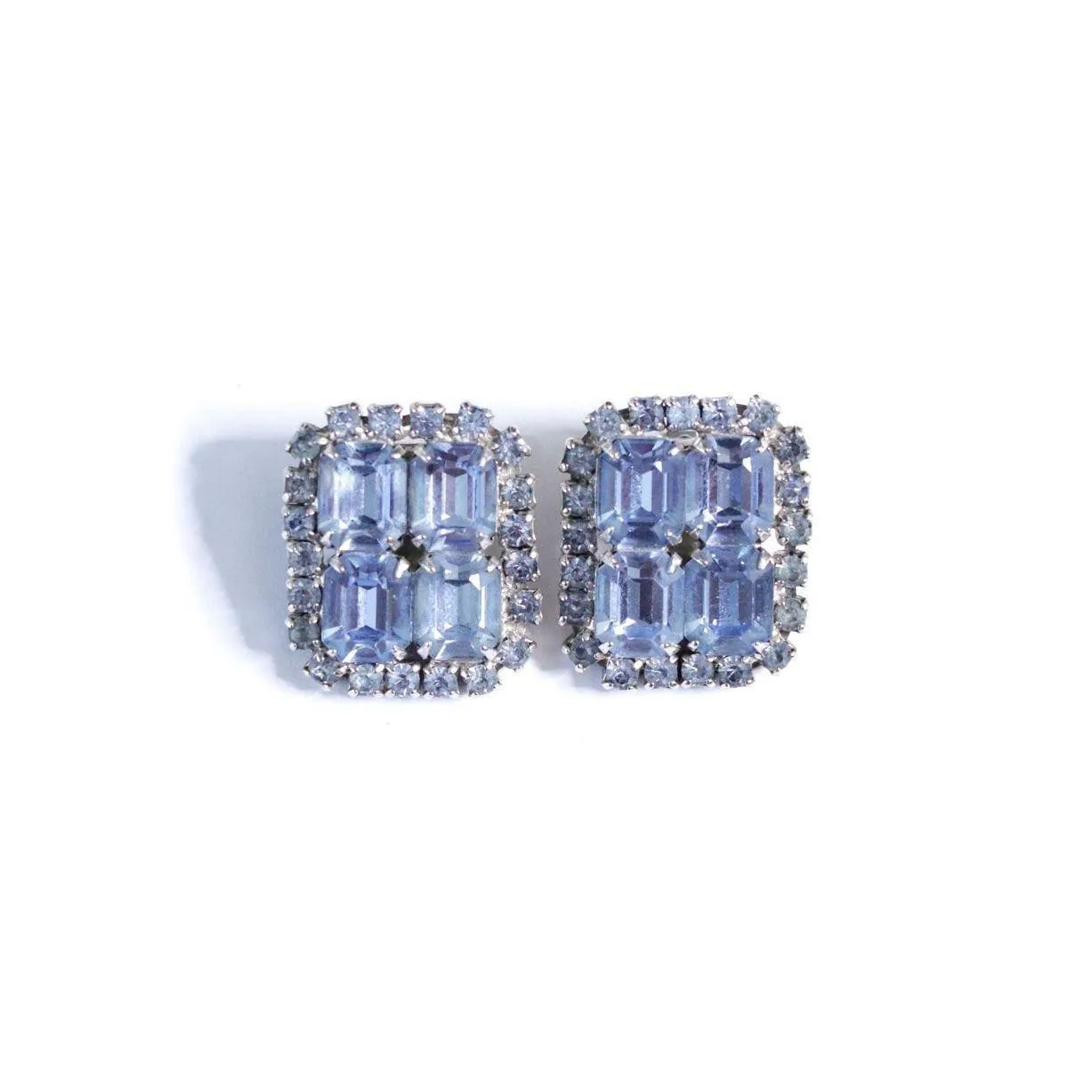 Vintage Cinderella Blue Rhinestone Statement Earrings