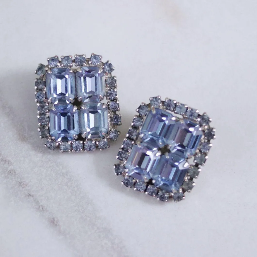 Vintage Cinderella Blue Rhinestone Statement Earrings
