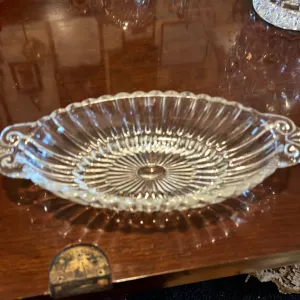 Vintage Clear Glass Oval Relish Dish with Handles