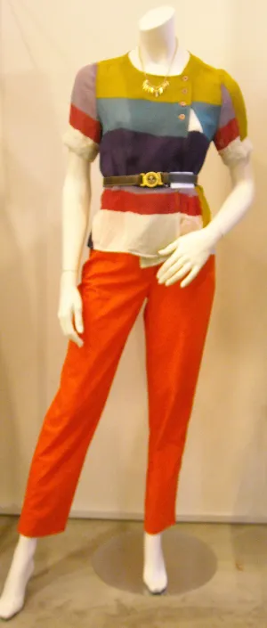 Vintage Courreges Bright Orange Pants with Visible White Stitching