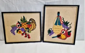 Vintage Crewel Framed Wall Hanging