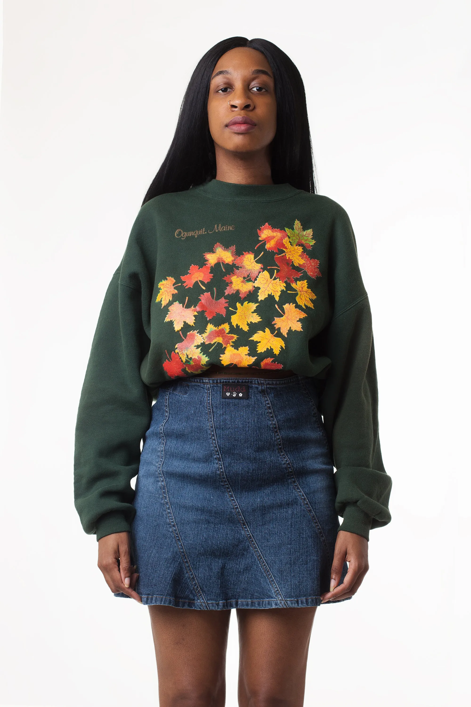 Vintage Green Ogunquit Maine Upcycled Croptop Pullover | XL