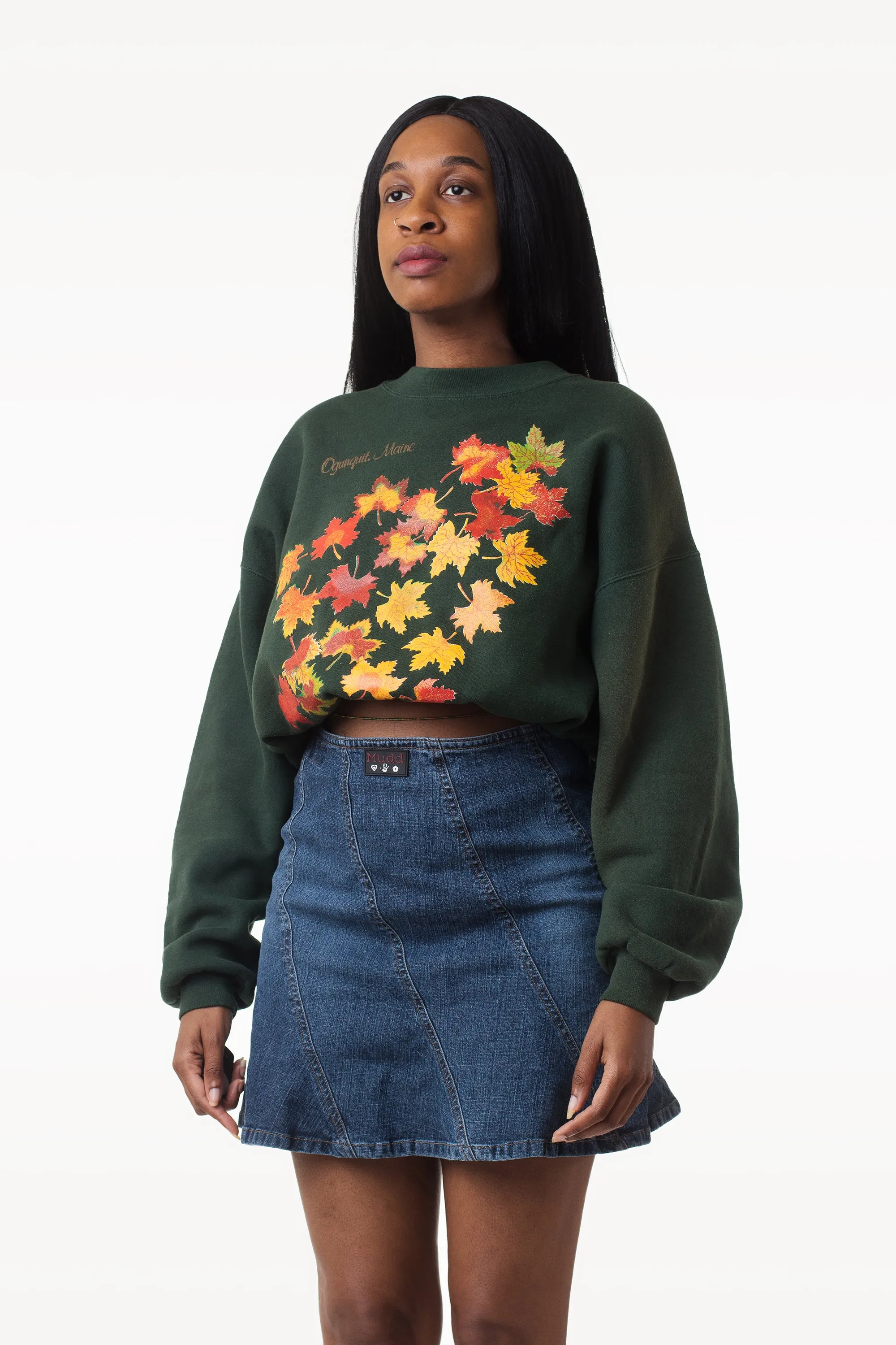 Vintage Green Ogunquit Maine Upcycled Croptop Pullover | XL