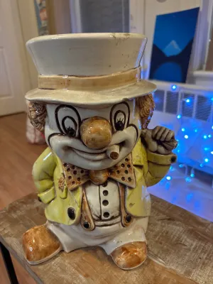 Vintage Hobo Clown cookie jar (no lid) or vase - 1980's