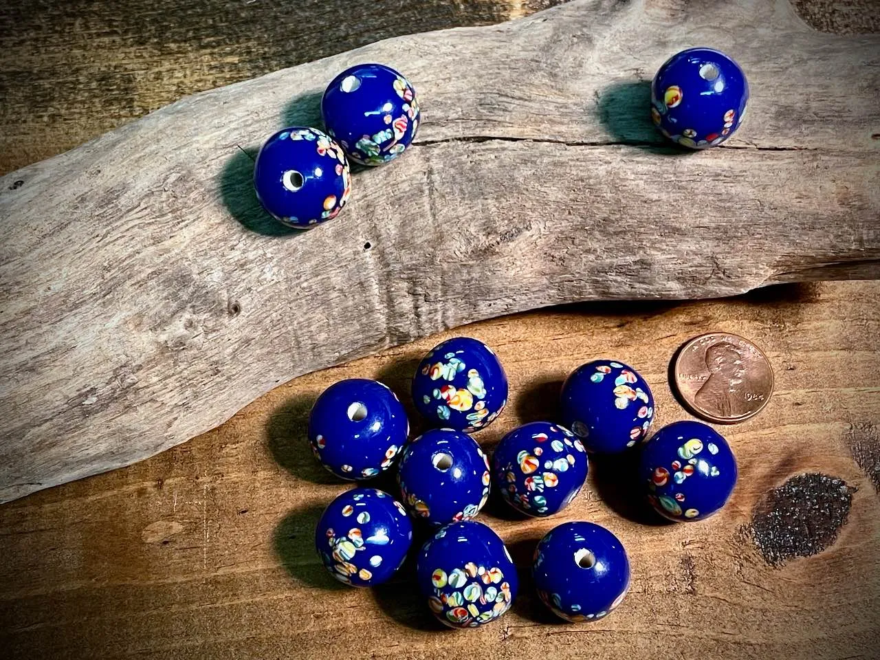 Vintage Japanese Glass—Blue Round Glass Bead—18mm