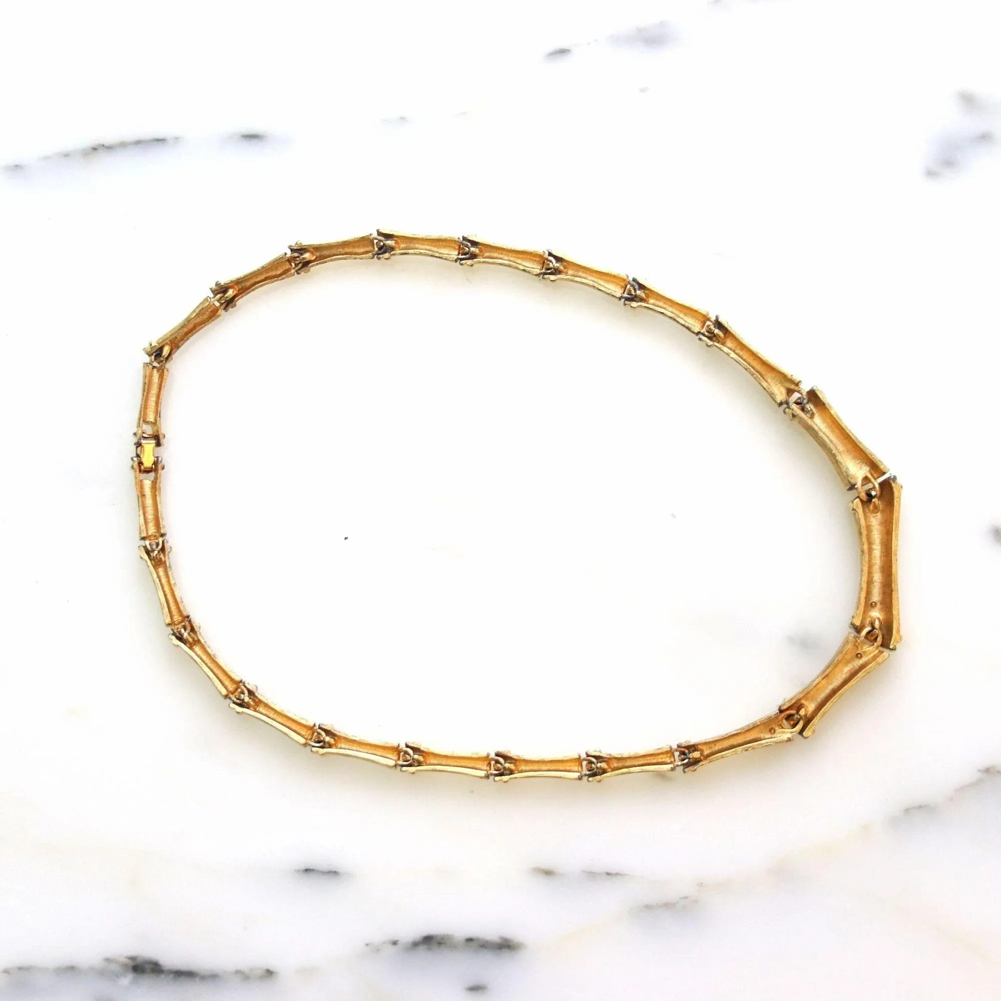 Vintage Mid Century Gold Bamboo Link Necklace