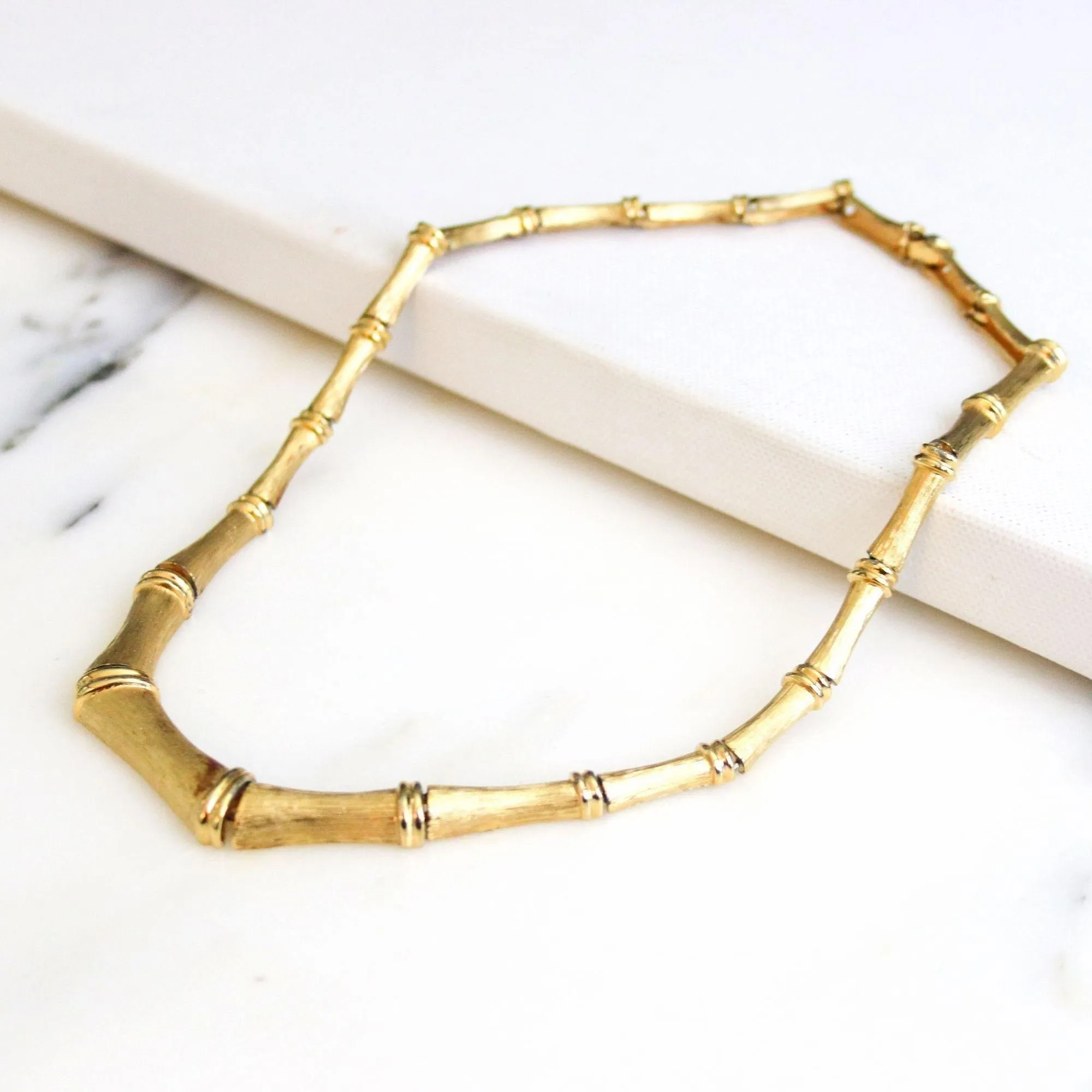 Vintage Mid Century Gold Bamboo Link Necklace