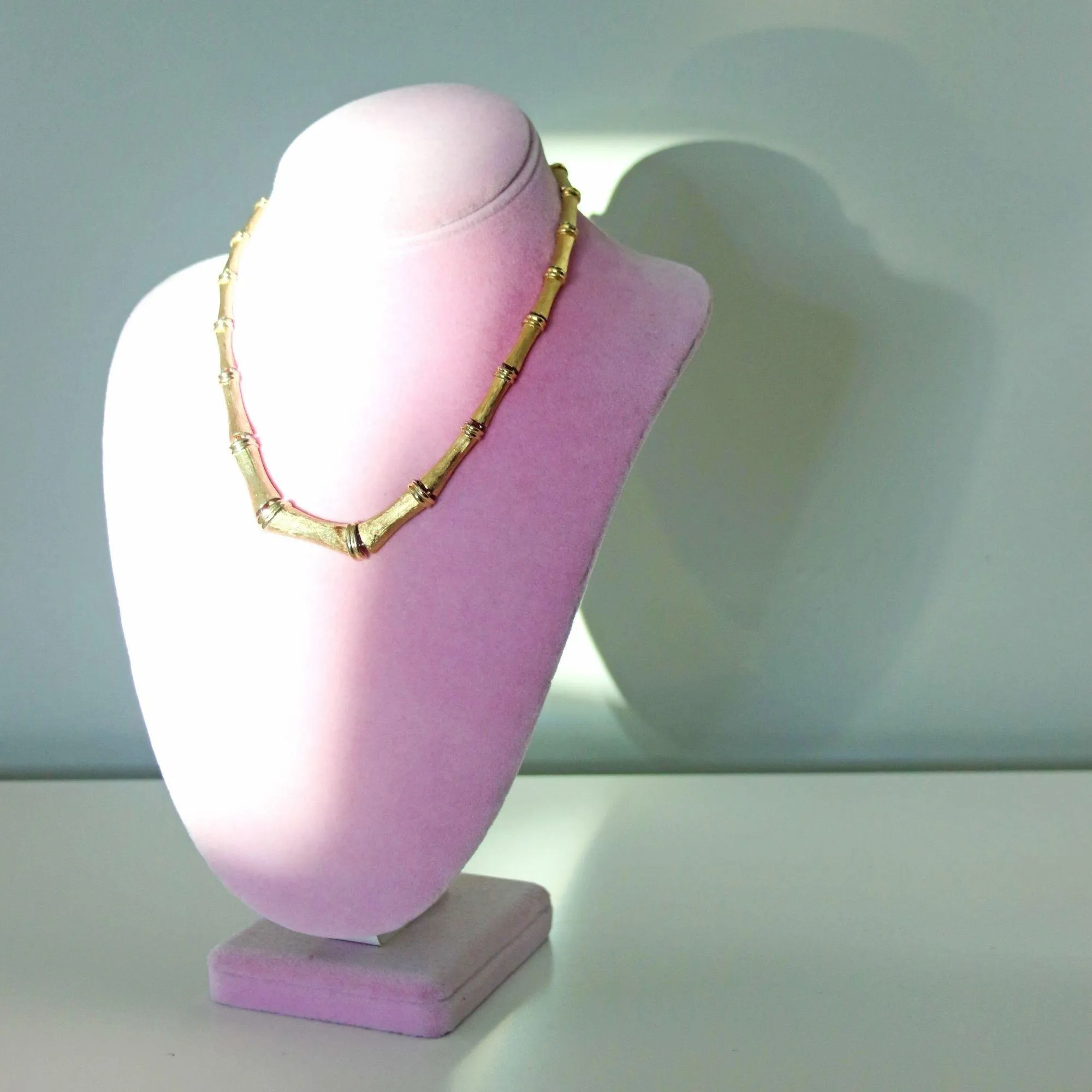 Vintage Mid Century Gold Bamboo Link Necklace