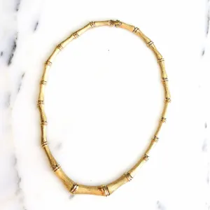 Vintage Mid Century Gold Bamboo Link Necklace