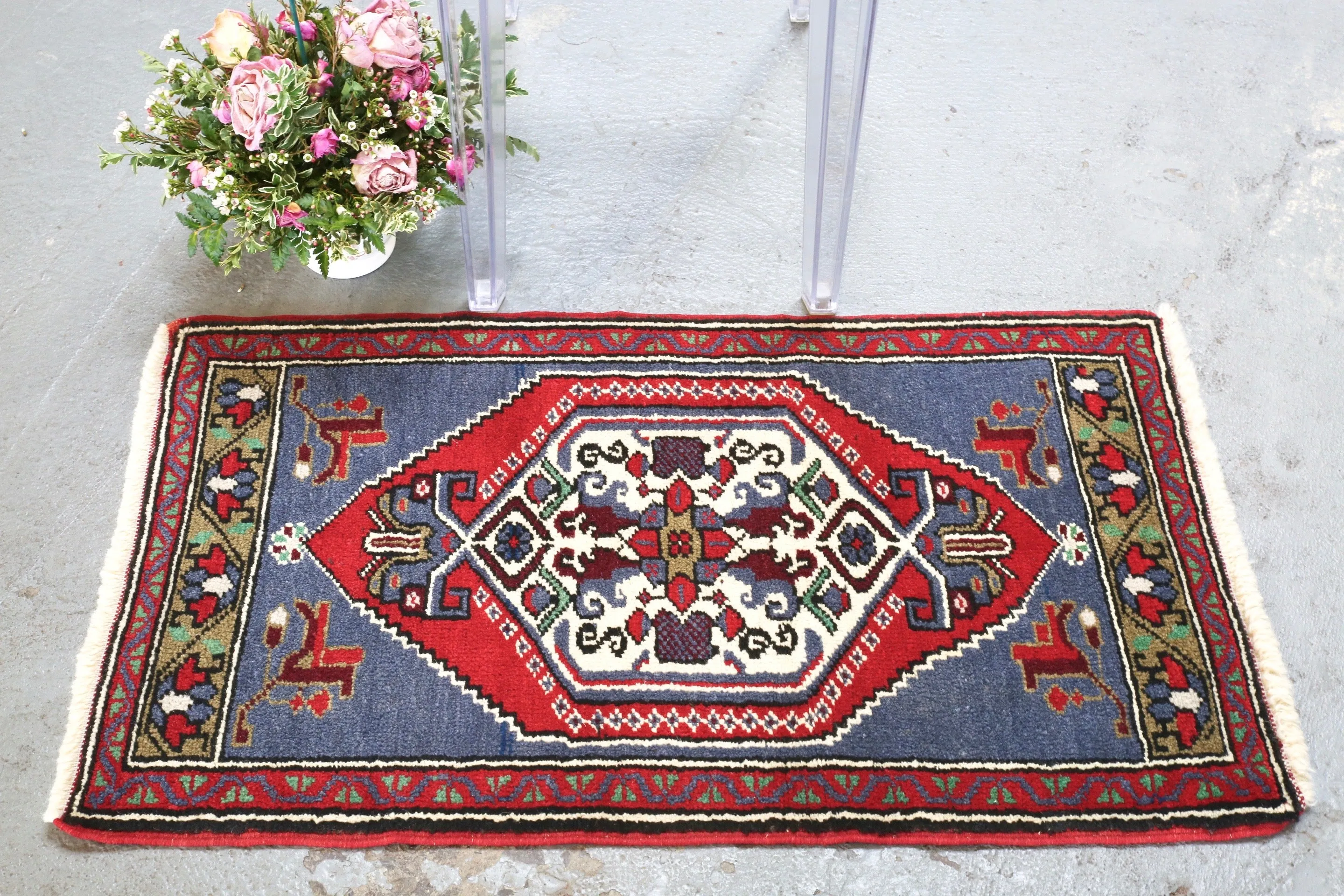 Vintage Mini Turkish Rug 21inx39in