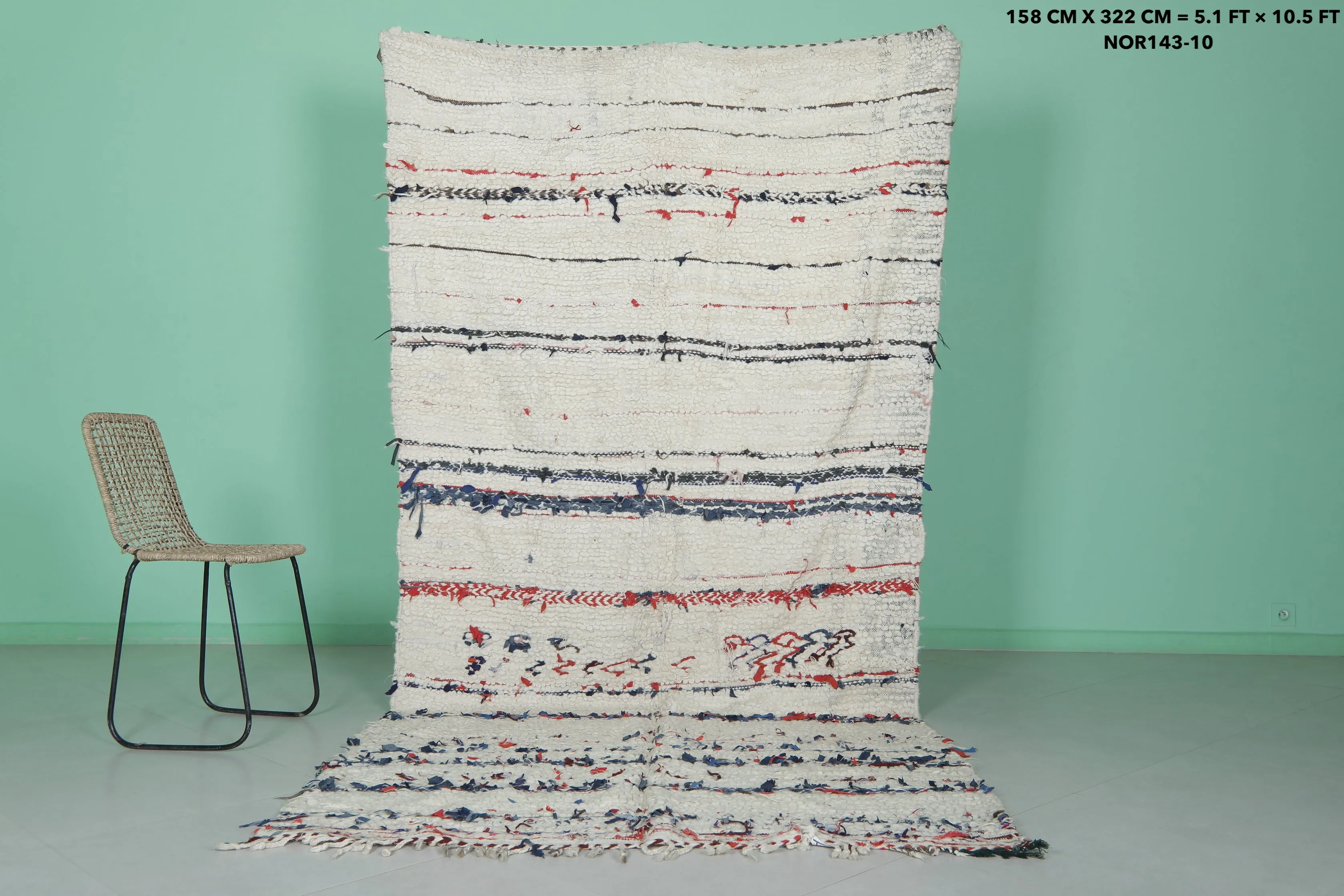 Vintage Moroccan Blanket 5.1 x 10.5 Feet - Handwoven Bohemian Throw