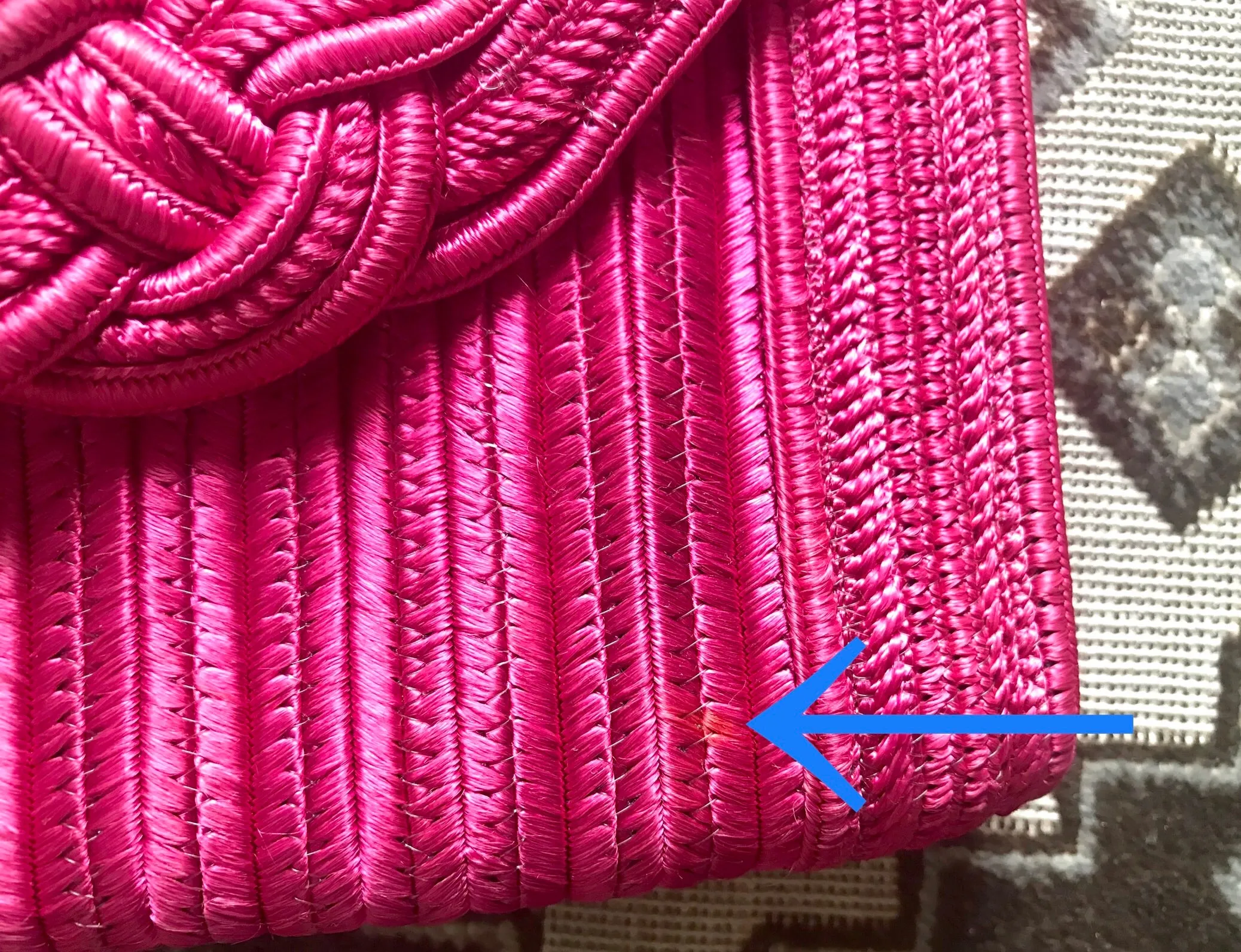 Vintage Nina Ricci hot pink tape fabric shoulder bag/clutch purse with Japanese obi motif and golden logo. So chic.