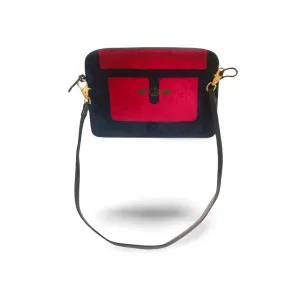 Vintage Roberta di Camerino velvet, chenille clutch shoulder bag with Iconic red, navy, and green colors. 060523re5