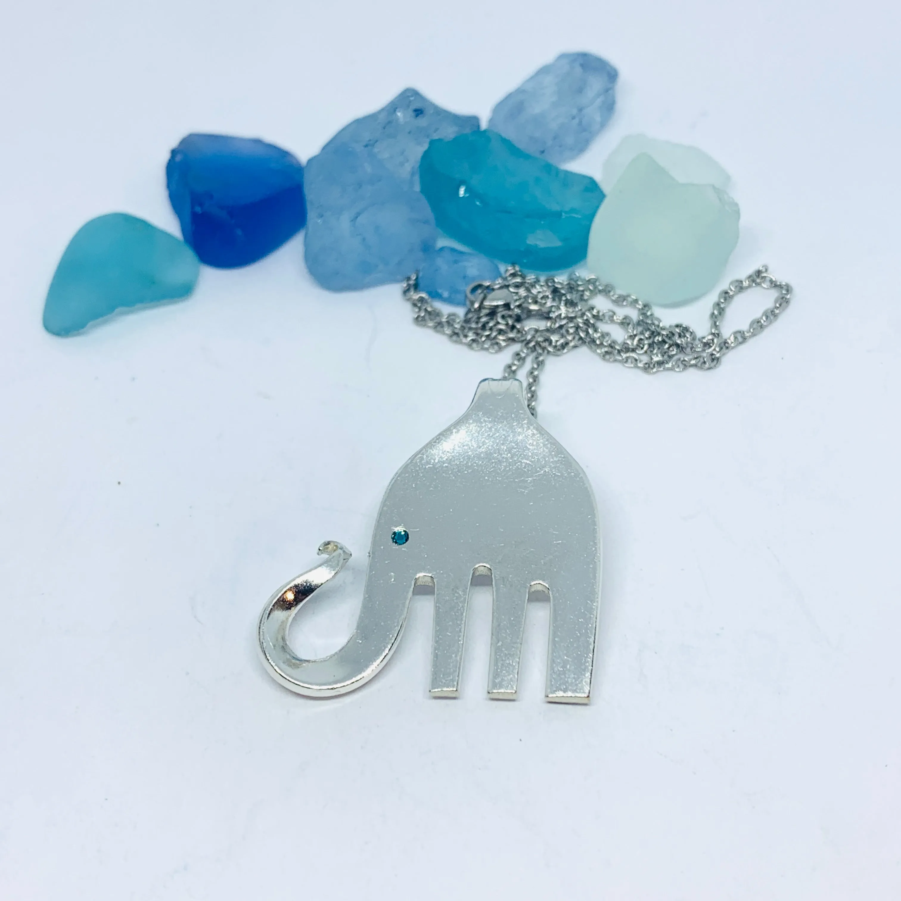 Vintage Silverware “Elefork” Fork Elephant Pendant with Chain | Vintage Silverware Jewelry | Vintage Pendant