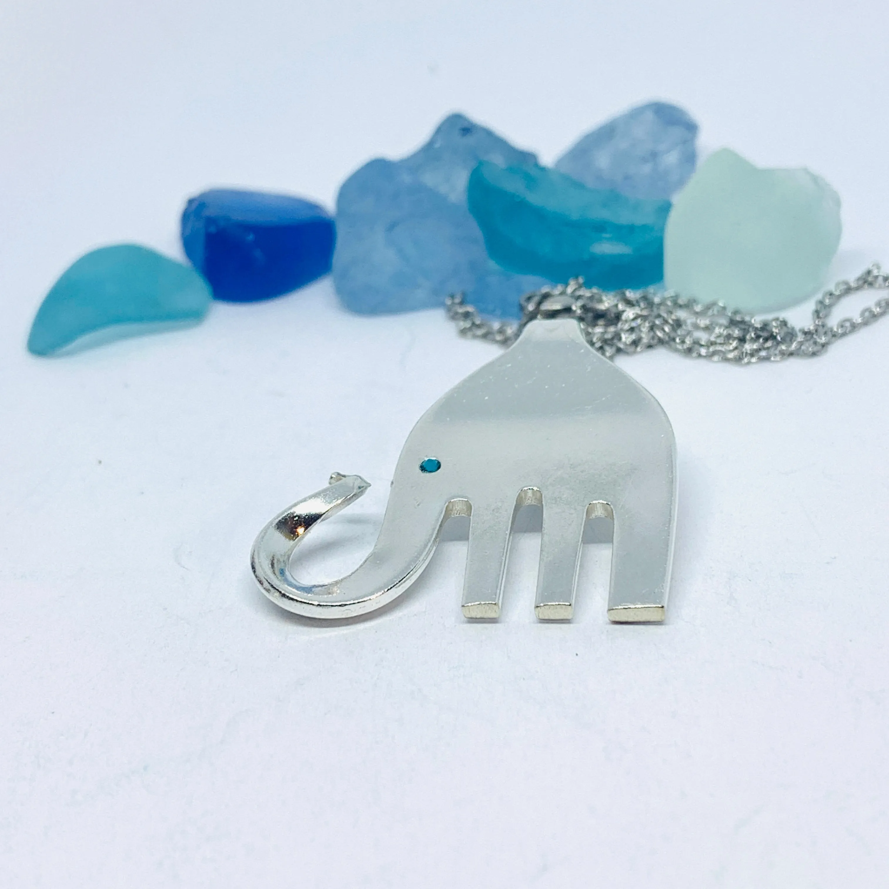Vintage Silverware “Elefork” Fork Elephant Pendant with Chain | Vintage Silverware Jewelry | Vintage Pendant